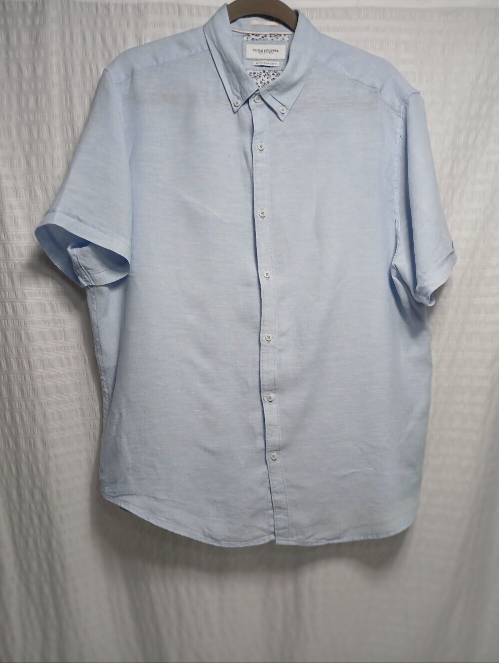 Denim & Flower Men's 100% Linen Shoertsleeve Button Up Shirt. Size XL